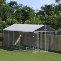 Hondenkennel met dak 3x7,5x2,5 m gegalvaniseerd staal zilver