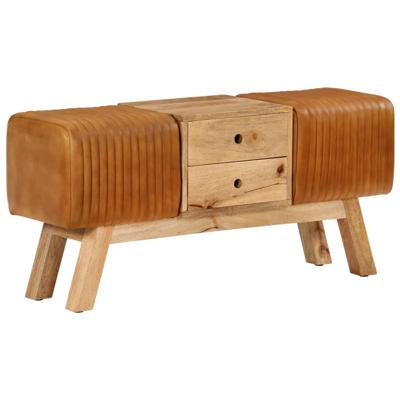 Bankje turnbok 107 cm echt geitenleer massief mangohout bruin