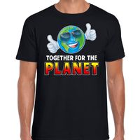 Funny emoticon t-shirt Together for the planet zwart heren - thumbnail