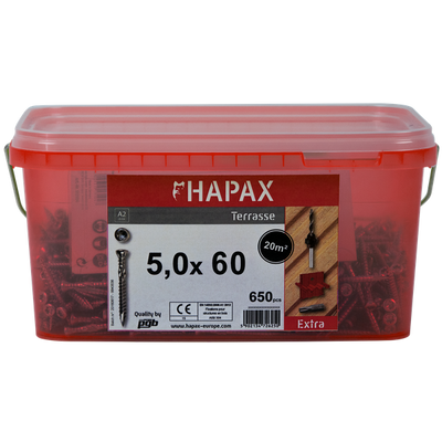 pgb-Europe - HAPAX hardhoutschroeven 5x60 A2 (set)/emmer - HAP020A00SET060M