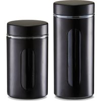 Voorraadpotten/blikken met venster - 4x - zwart - 900 en 1200 ml - metaal - Voorraadblikken - thumbnail