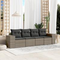 4-delige Loungeset met kussens poly rattan grijs