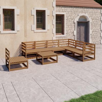 8-delige Loungeset massief grenenhout honingbruin