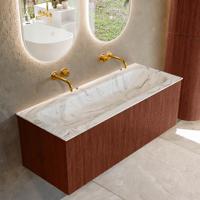 Badmeubel Mondiaz Kurve-Dlux | 120 cm cm | Meubelkleur Ruby | Wastafelkleur Glace | Solid surface | Wasbak midden spoelbak | Zonder kraangat(en)