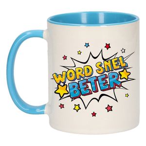 Word snel beter cadeau mok / beker wit en blauw 300 ml