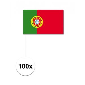 100x Portugal decoratie papieren zwaaivlaggetjes   -