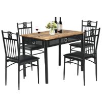5-Delige Eettafel Set Moderne Keukentafel voor 4 Rechthoekig 107 cm 4 Gestoffeerde Stoelen voor Thuis Bistro Café en Restaurant Zwart