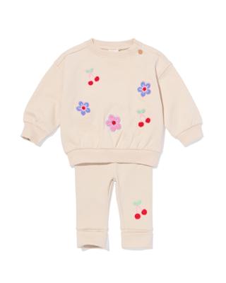 HEMA Babykledingset sweatstof bloemen ecru (ecru)