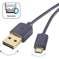 Renkforce USB-kabel USB 2.0 USB-A stekker, USB-micro-B stekker 1.00 m Zwart Stekker past op beide manieren, Vergulde steekcontacten RF-4139064 - thumbnail