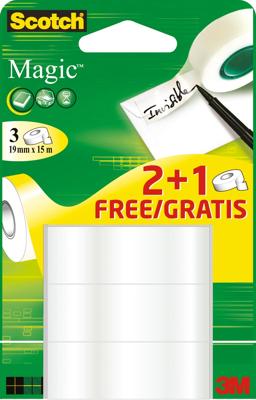 Scotch Magic plakband Ft 19 mm x 15 m 2 + 1 gratis