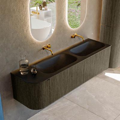 Badmeubel Mondiaz Kurve | 165 cm | Meubelkleur Shadow | Wastafelkleur Urban | Solid surface | Dubbel / Rechts spoelbak | Zonder kraangat(en) Badmeubel Mondiaz Kurve | 165 cm | Meubelkleur Shadow | Wastafelkleur Urban | Solid surface | Dubbel / Rechts spoelbak | Zonder kraangat(en)