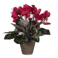 Cyclaam kunstplant donker roze in keramieken pot H30 x D30 cm - thumbnail