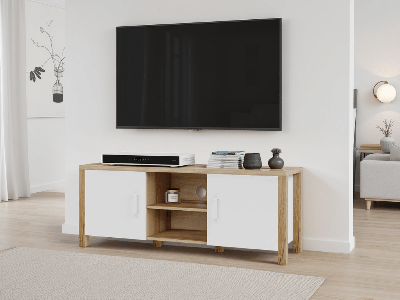 Tv-meubel OLIANNE 2 deuren natuurlijke eik/wit