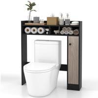 Boven Toiletkastje Vrijstaande Badkamer Organizer met Verstelbare Planken Enkele Deur Kast voor Badkamer Zwart