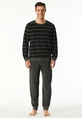 Schiesser heren pyjama badstof - Casual Nightwear - Donkergrijs