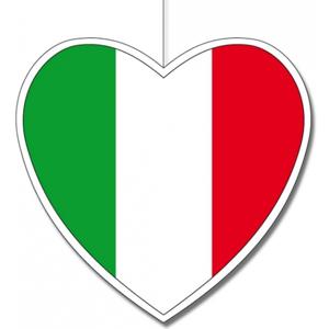 Italie hangdecoratie hart - 14 cm - papier/karton - brandvertragend - Italiaanse vlag