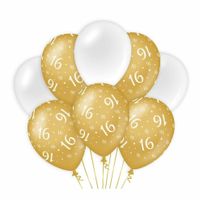 Paperdreams 16 jaar leeftijd thema Ballonnen - 8x - goud/wit - Verjaardag feestartikelen   -