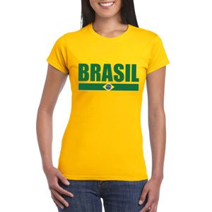 Geel Brazilie supporter t-shirt voor dames