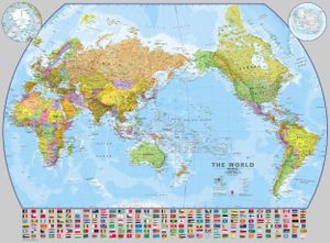 Wereldkaart World pacific-centred wall map, 136 x 100 cm | Maps Intern