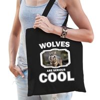 Katoenen tasje wolfs are serious cool zwart - wolven/ wolf cadeau tas   -
