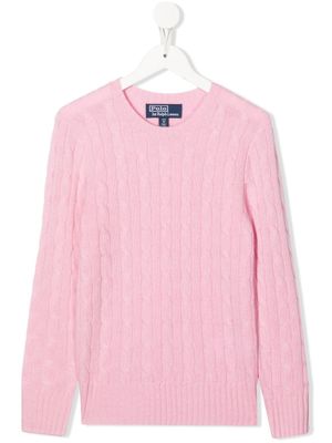POLO RALPH LAUREN KIDS pull en maille torsadée - Rose