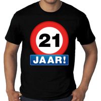 Grote maten stopbord / verkeersbord 21 jaar verjaardag t-shirt zwart voor heren