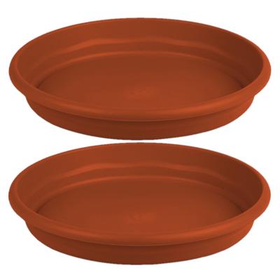 Opvangbord - 2x - terracotta - kunststof - D38 cm - onderschaal/opvangbord