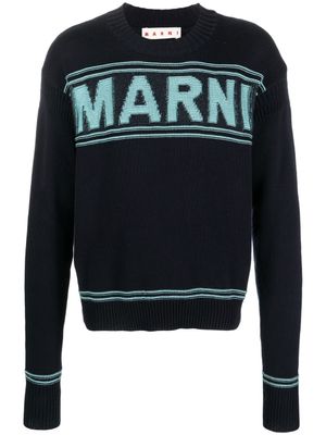 Marni pull en coton à logo intarsia - Bleu