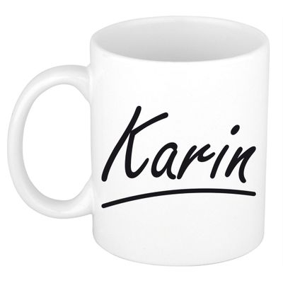 Naam cadeau mok / beker Karin met sierlijke letters 300 ml Naam cadeau mok / beker Karin met sierlijke letters 300 ml