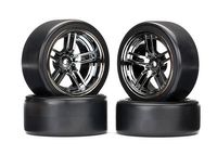 Traxxas - Tires and wheels, assembled, glued (split-spoke black chrome wheels, 1.9" Drift tires) (front and rear) (TRX-8378) - thumbnail