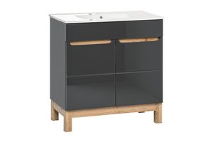 Comad Bali Grey badkamermeubel 80cm met witte wastafel en kraangat eiken/antraciet