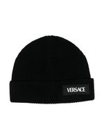 Versace Kids bonnet nervuré à logo appliqué - Noir