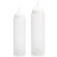 Doseerfles/sausfles - set 2x stuks - 500/700 ml - met schenktuit - transparant - 18 en 23 cm - thumbnail