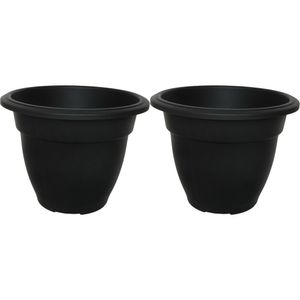 Buiten plantenpot/bloempot/planter - 2x - zwart - kunststof - D20 x H16 cm