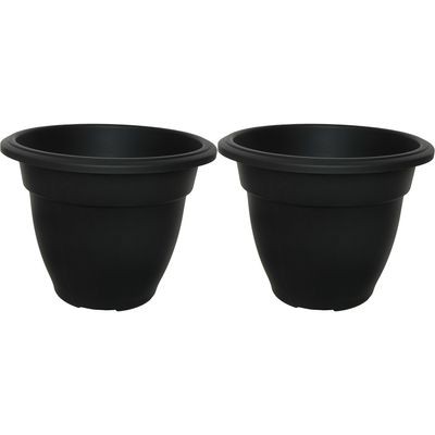 Buiten plantenpot/bloempot/planter - 2x - zwart - kunststof - D20 x H16 cm Buiten plantenpot/bloempot/planter - 2x - zwart - kunststof - D20 x H16 cm
