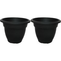 Buiten plantenpot/bloempot/planter - 2x - zwart - kunststof - D20 x H16 cm