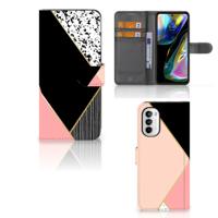 Motorola Moto G52 | Moto G82 | Book Case | Zwart Roze Vormen Motorola Moto G52 | Moto G82 | Book Case | Zwart Roze Vormen