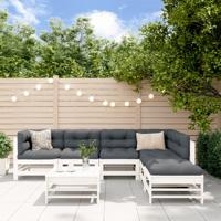 7-delige Loungeset met kussens massief hout wit