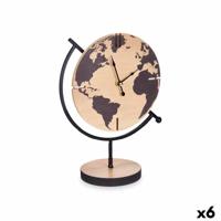 Tafelklok Wereldkaart Zwart Metaal Hout MDF 22,5 x 30,5 x 12 cm (6 Stuks)
