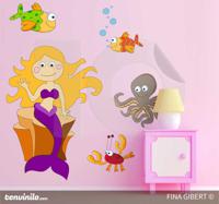 Muursticker kind zeemeermin zeedieren