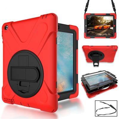 360 graden rotatie siliconen beschermhoes met houder en hand riem en lange riem voor iPad Pro 9.7 (rood)