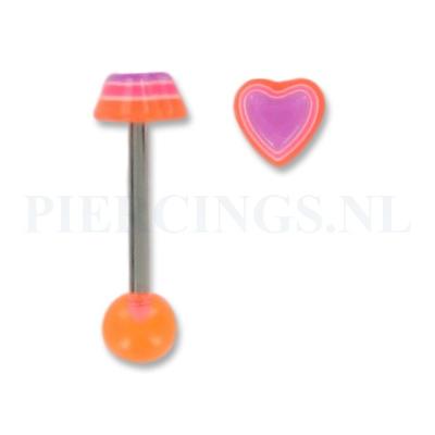 Tongpiercing acryl hart oranje-paars