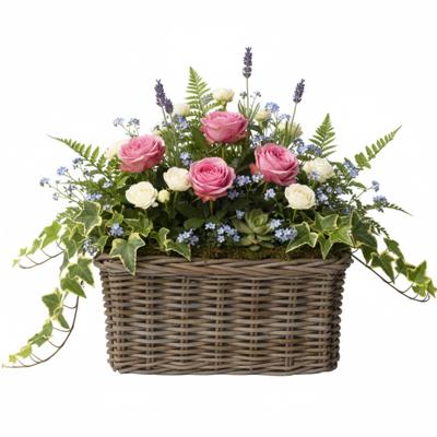 VD Leeden Plantenmand Klassiek - bruin - rechthoek - 40 x 23 x 20 cm - rotan - gevlochten riet