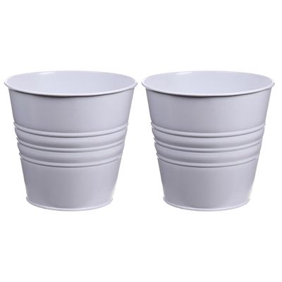 Zinken emmertje/bloempotje - 4x - wit - D16 x H13 cm - plantenpotten Zinken emmertje/bloempotje - 4x - wit - D16 x H13 cm - plantenpotten