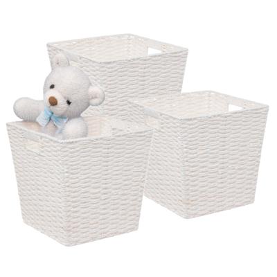 5Five Rieten opbergmand - 3x - gevlochten vierkant - wit - 31 x 31 x 31 cm