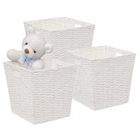 5Five Rieten opbergmand - 3x - gevlochten vierkant - wit - 31 x 31 x 31 cm