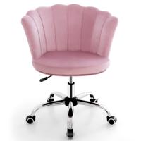 Bureaustoel van Fluweel Draaistoel met Wieltjes Computerstoel in Hoogte Verstelbare Make-Upstoel voor Slaapkamer/Werkkamer (Roze)