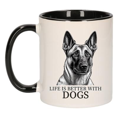 Cadeau mok voor honden liefhebbers - Mechelse Herder - zwart oor - pentekening - keramiek - 300 ml