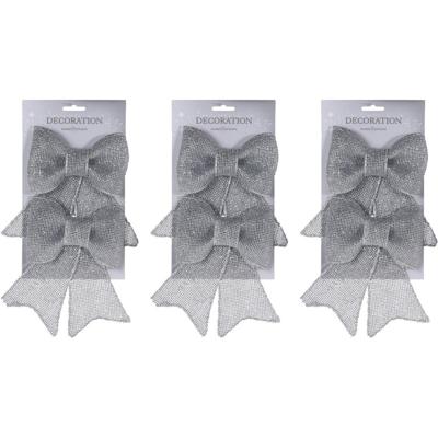 Kerstboomversiering Strikjes - 6x stuks - zilver - 33 cm - glitters - op clip Kerstboomversiering Strikjes - 6x stuks - zilver - 33 cm - glitters - op clip