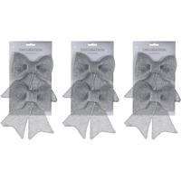 Kerstboomversiering Strikjes - 6x stuks - zilver - 33 cm - glitters - op clip